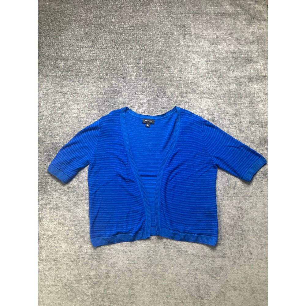 AB Studio Cardigan Sweater Womens Large Royal Blue Ribbed Knit Open Front V-Neck